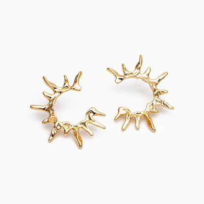 4pcs Gold/ Silver Tone Sun Earrings, 18K Real Gold/ Rhodium Plated Brass, Dainty Stud Earrings (#GB-4499)