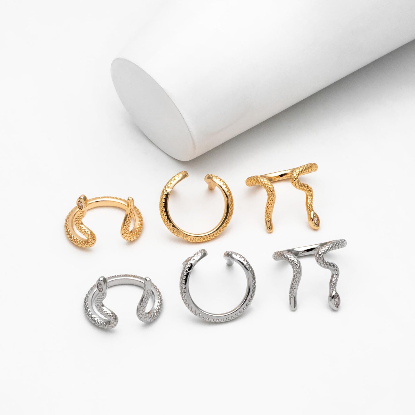 4pcs CZ Pave Gold/ Silver Tone Snake Ring, Open Serpent Ring, Reptile Adjustable Band Ring, Punk Animal Jewelry, Fashion Jewelry (#GB-4501)