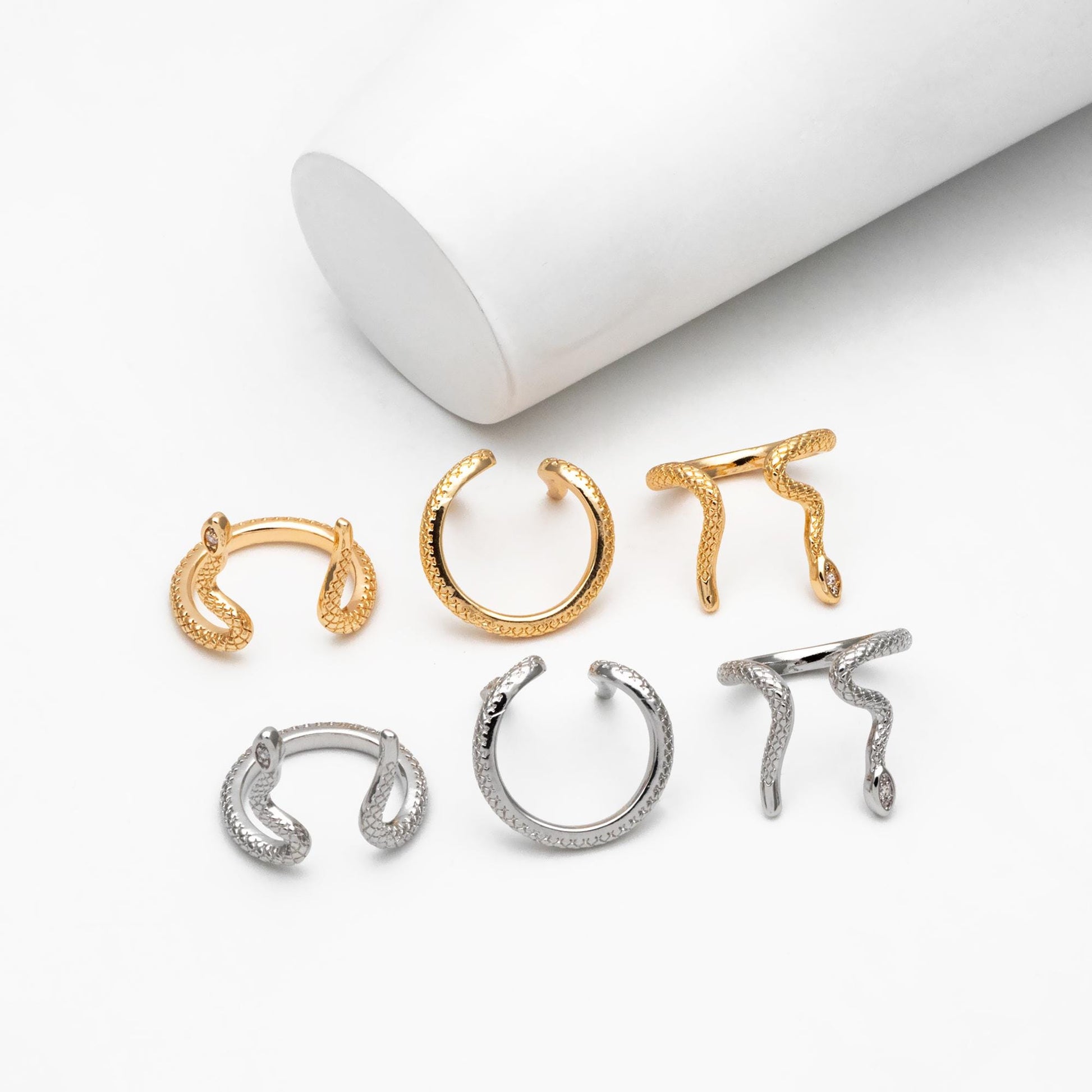 4pcs CZ Pave Gold/ Silver Tone Snake Ring, Open Serpent Ring, Reptile Adjustable Band Ring, Punk Animal Jewelry, Fashion Jewelry (#GB-4501)