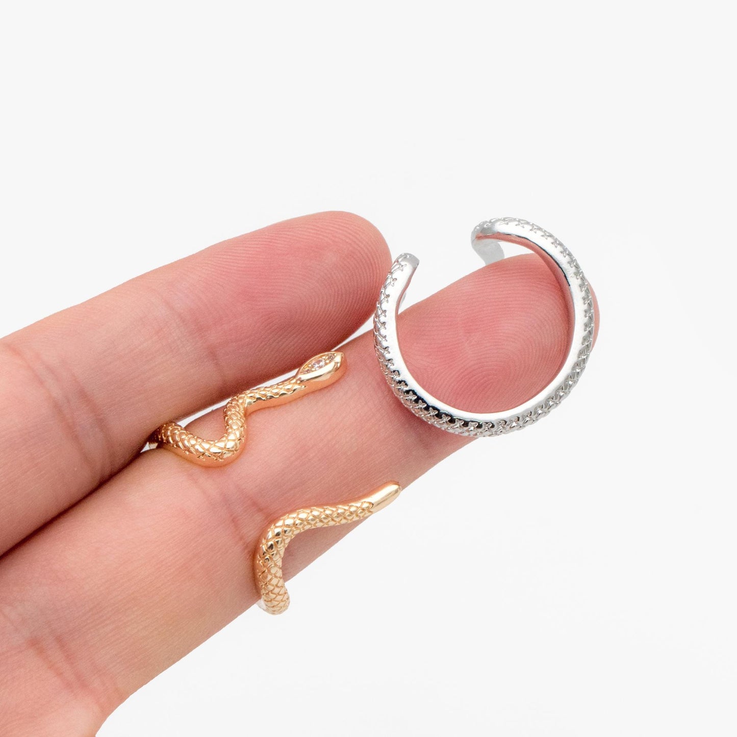 4pcs CZ Pave Gold/ Silver Tone Snake Ring, Open Serpent Ring, Reptile Adjustable Band Ring, Punk Animal Jewelry, Fashion Jewelry (#JZ-023-A)