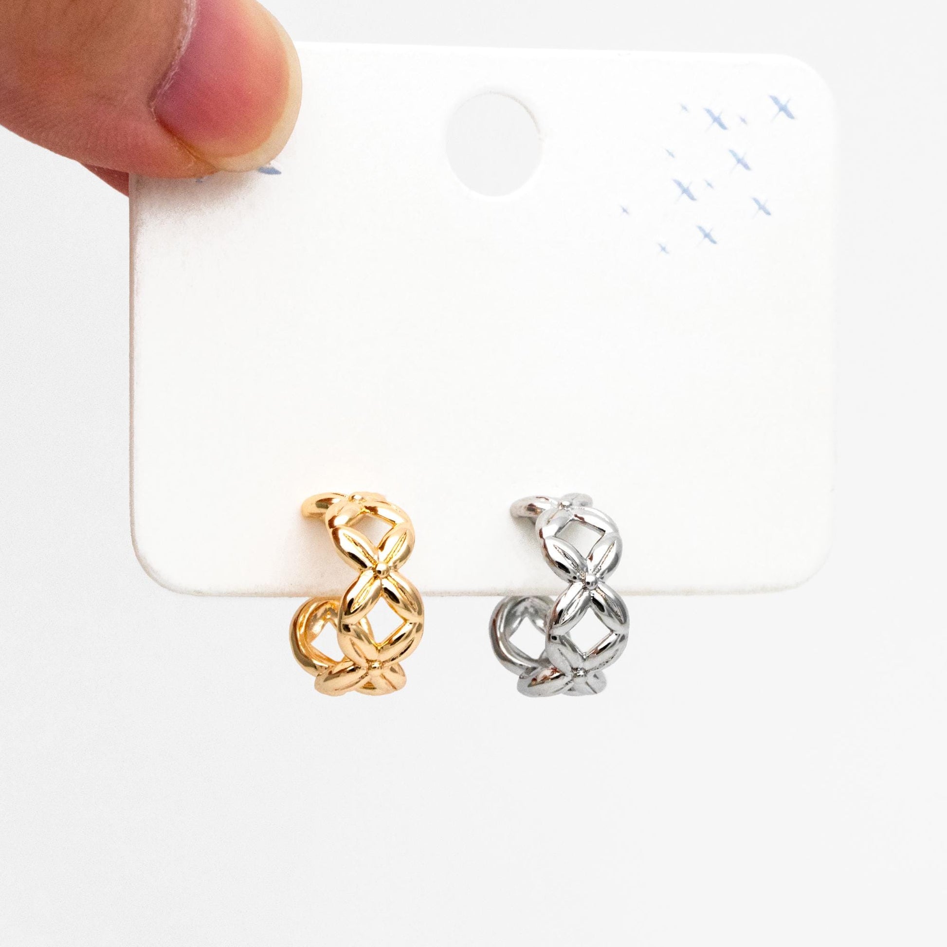 10pcs Gold/ Silver Tone C Shape Circle Earrings, Gold/ Rhodium plated Brass, Geometric Hoop Stud Earrings (GB-4504)