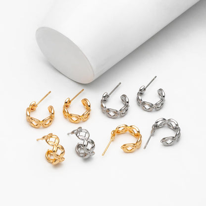 10pcs Gold/ Silver Tone C Shape Circle Earrings, Gold/ Rhodium plated Brass, Geometric Hoop Stud Earrings (GB-4504)