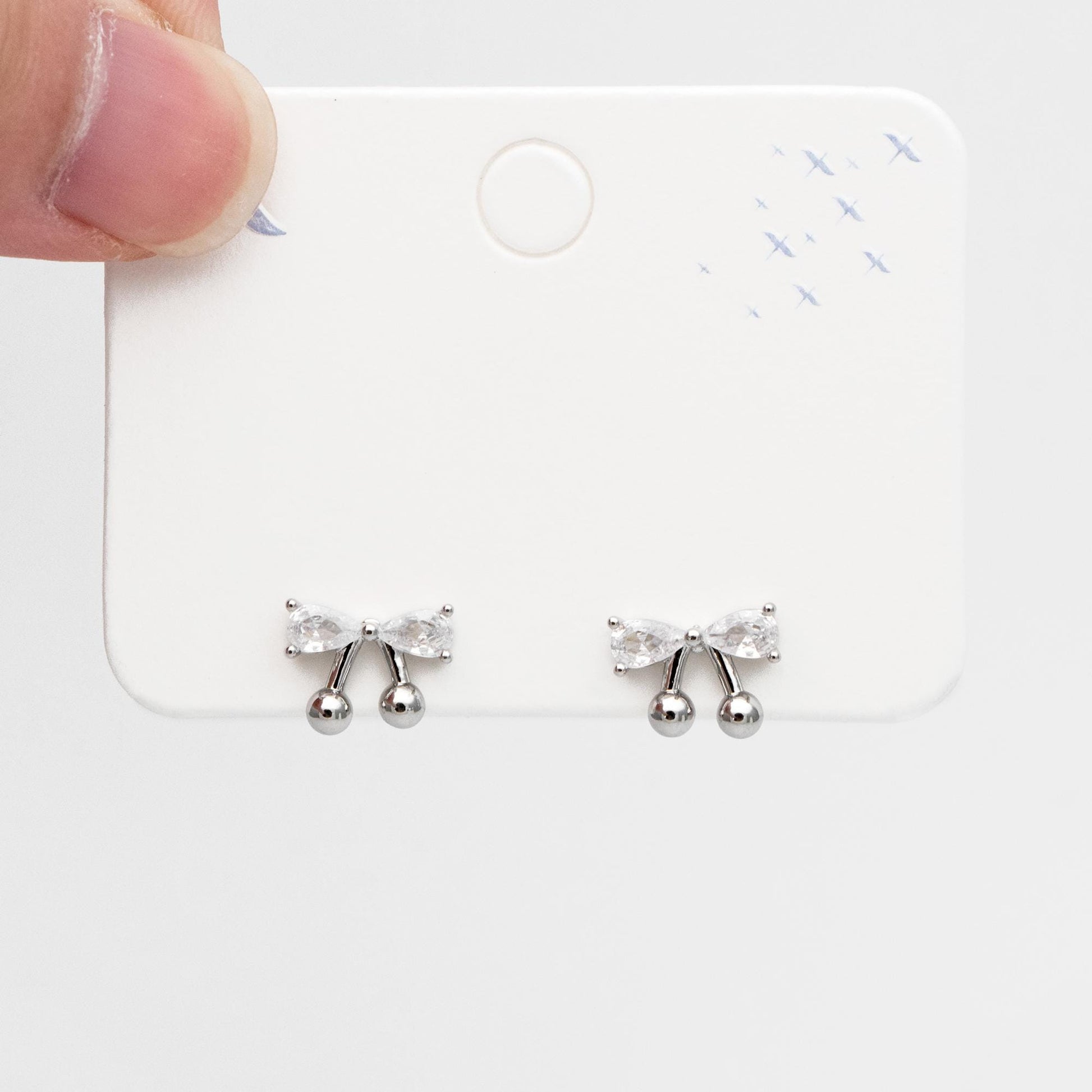 4pcs CZ Pave Gold/ Silver Tone Bowknot Earrings, 18K Real Gold/ Rhodium plated Brass, Bow Knot Stud Earring (GB-4506)