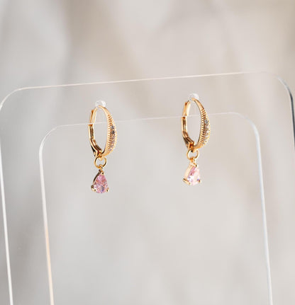 10pcs CZ Pave Teardrop Charms 8.5x5mm, 18K Gold plated Brass, Mini Water Drop Pendants (GB-812)