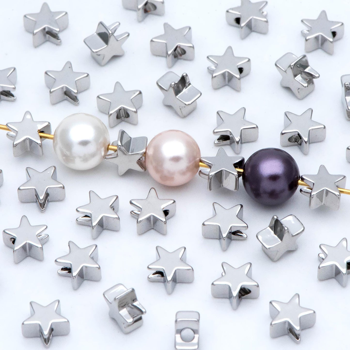 10pcs Gold/ Silver Tone Star Beads, Gold/ Rhodium plated Brass Star Spacer Beads 5/ 6/ 8mm (GB-016)