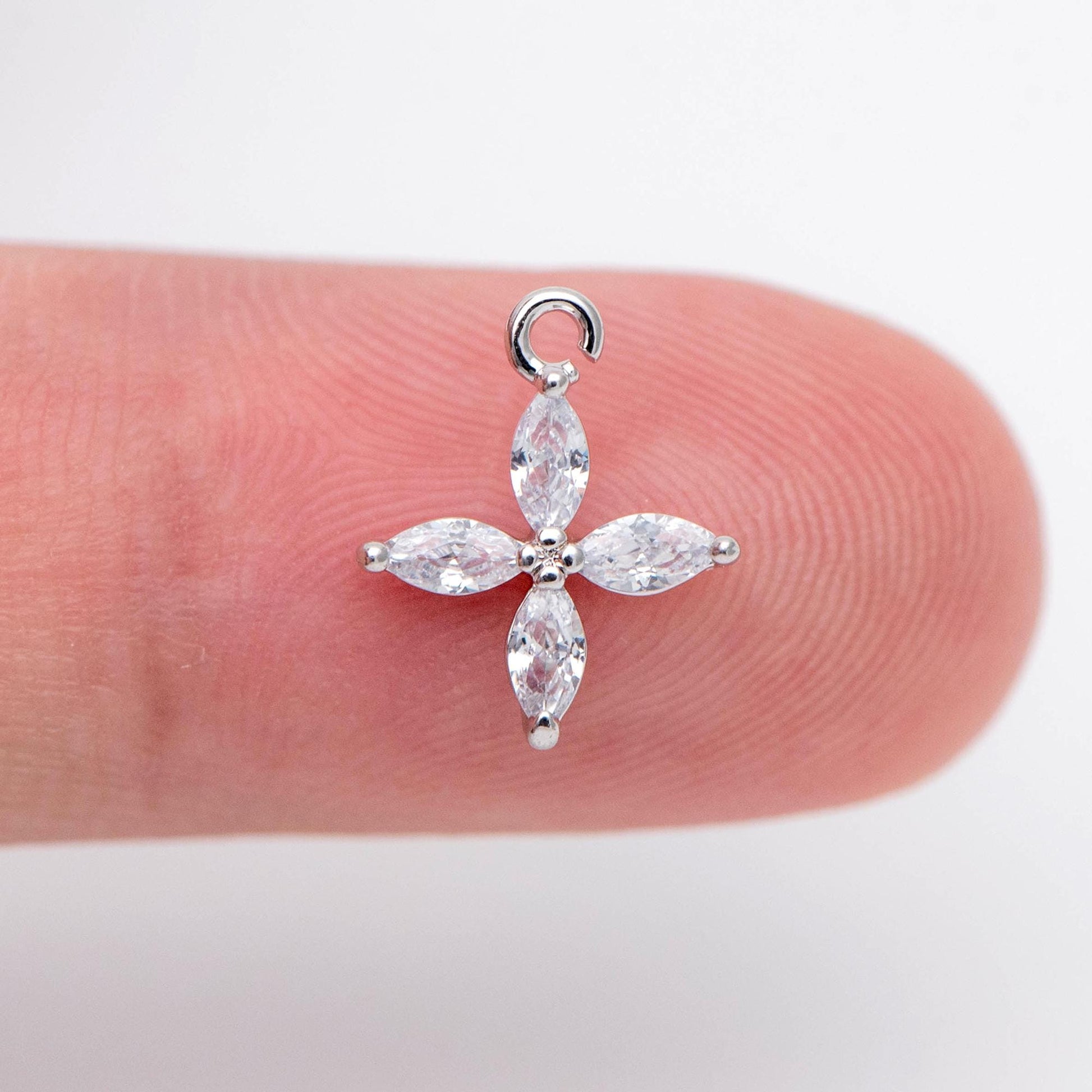 4pcs Gold CZ Flower Charm Pendants 10/ 14mm, Real Gold/ Rhodium plated Brass, Lead Nickel Free (GB-584-F)