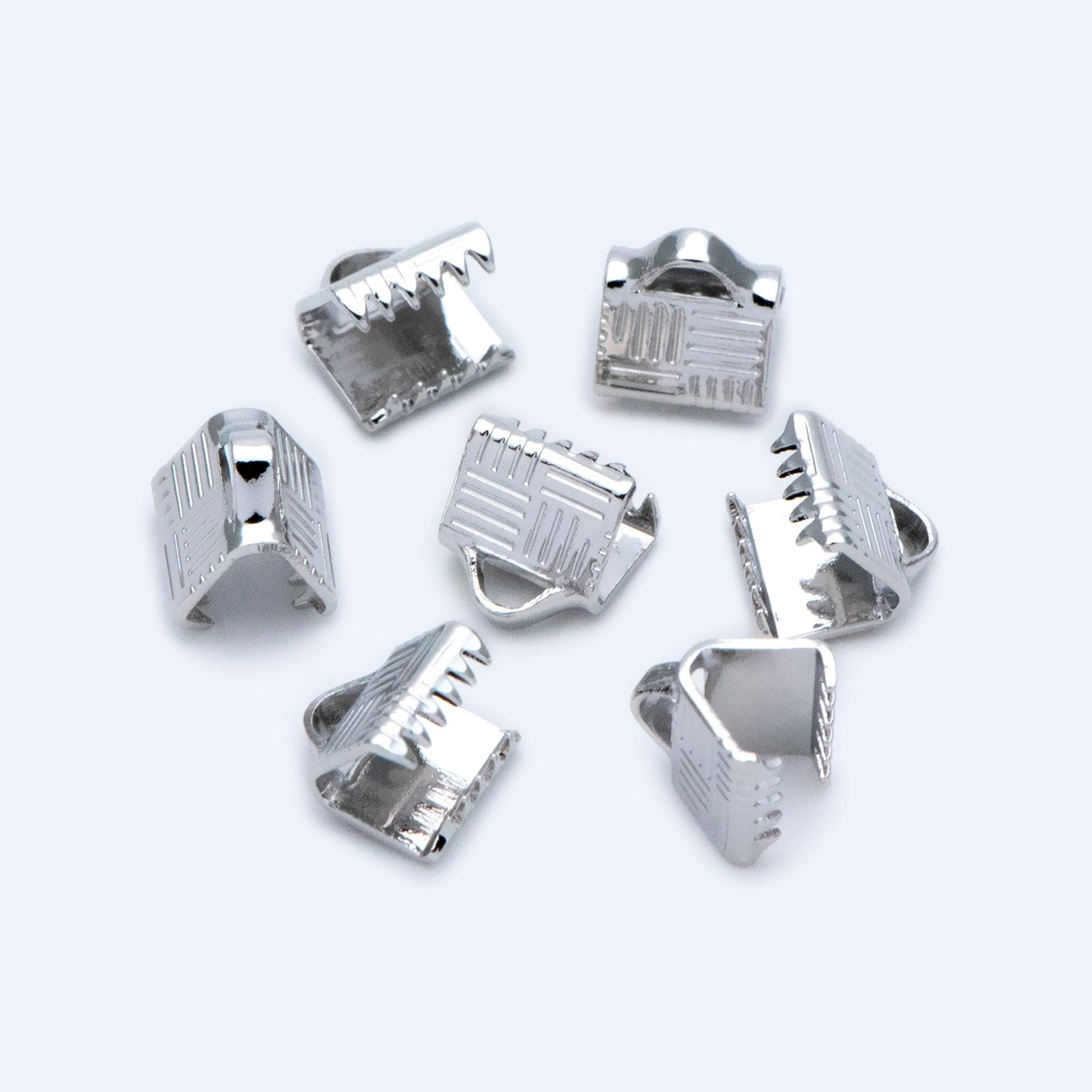 20pcs Gold/ Silver Tone Crimp End Tips, 6mm Wide End Caps, Gold/ Rhodium plated Brass End Connectors (GB-1420)