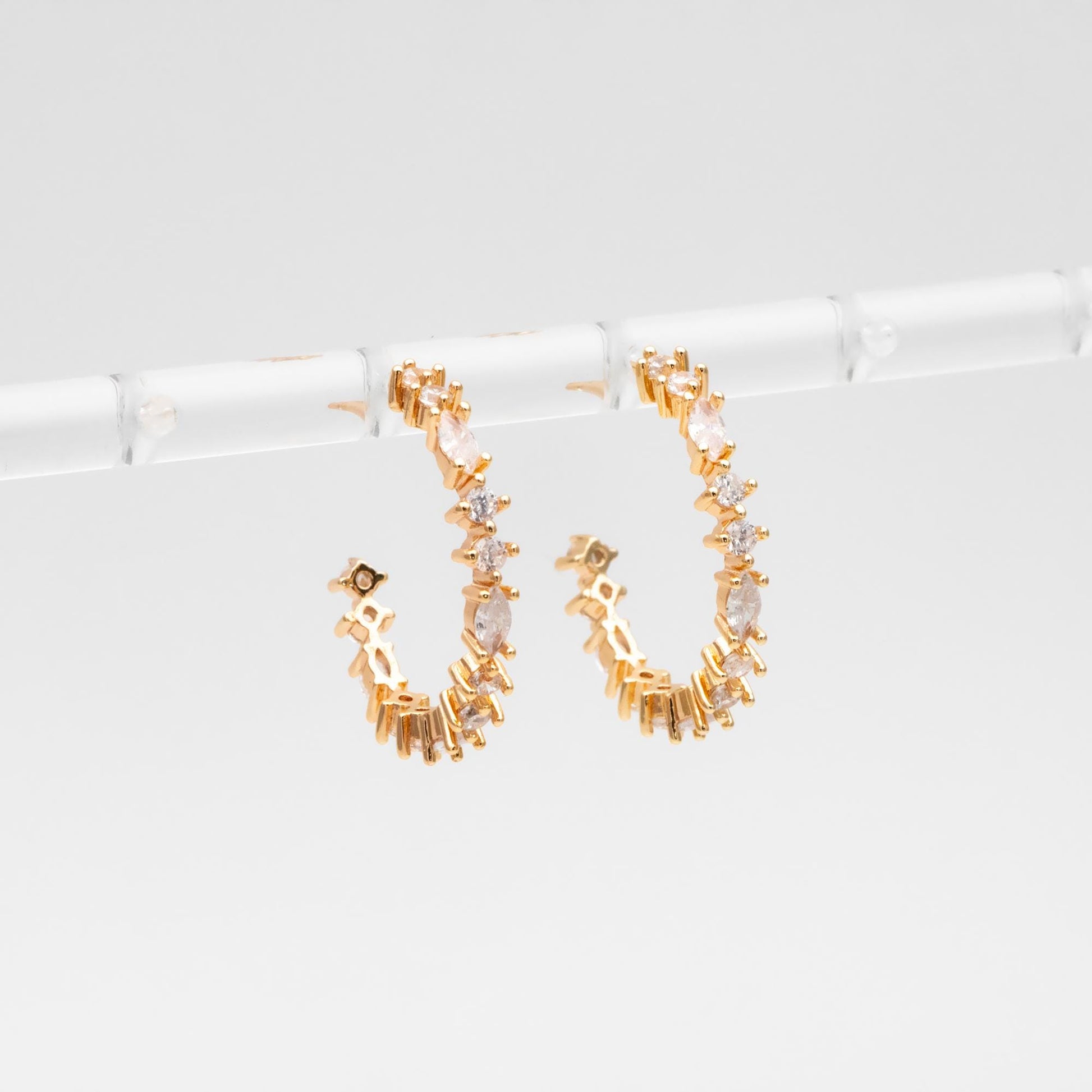 4pcs CZ Pave Gold/ Silver Round Circle Earrings, Gold/ Rhodium plated Brass, Geometric Hoop Stud Earrings (GB-4505)