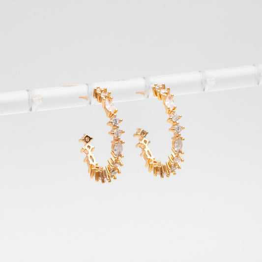 4pcs CZ Pave Gold/ Silver Round Circle Earrings, Gold/ Rhodium plated Brass, Geometric Hoop Stud Earrings (GB-4505)