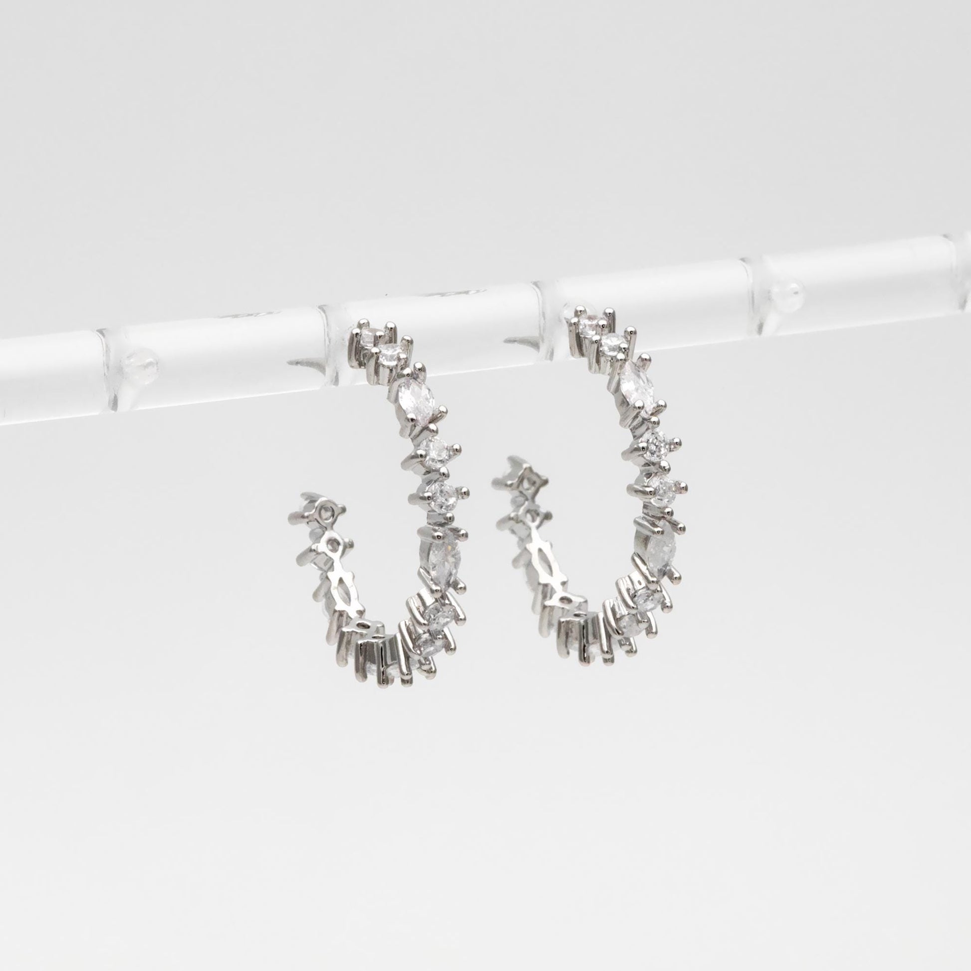 4pcs CZ Pave Gold/ Silver Round Circle Earrings, Gold/ Rhodium plated Brass, Geometric Hoop Stud Earrings (GB-4505)