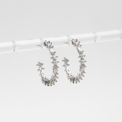 4pcs CZ Pave Gold/ Silver Round Circle Earrings, Gold/ Rhodium plated Brass, Geometric Hoop Stud Earrings (GB-4505)