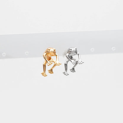 4pcs Gold/ Silver Tone Frog Front Back Earrings, Gold/ Rhodium Plated Brass, Animal Ear Jacket (GB-4533)