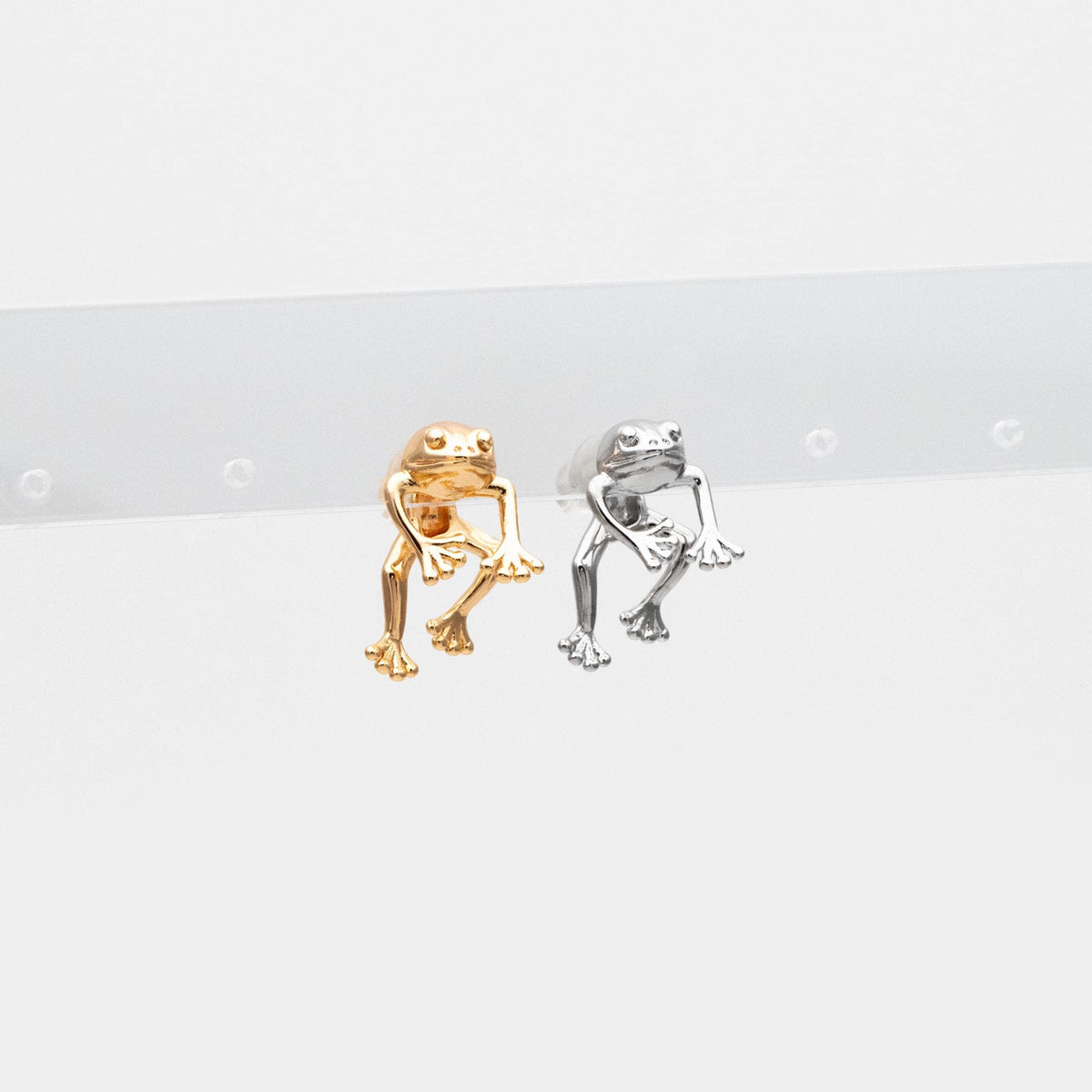 Gold/ Silver Frog Stud Earrings, Two-Piece Animal Ear Jacket, Unique Fun Gifts (GB-4533)