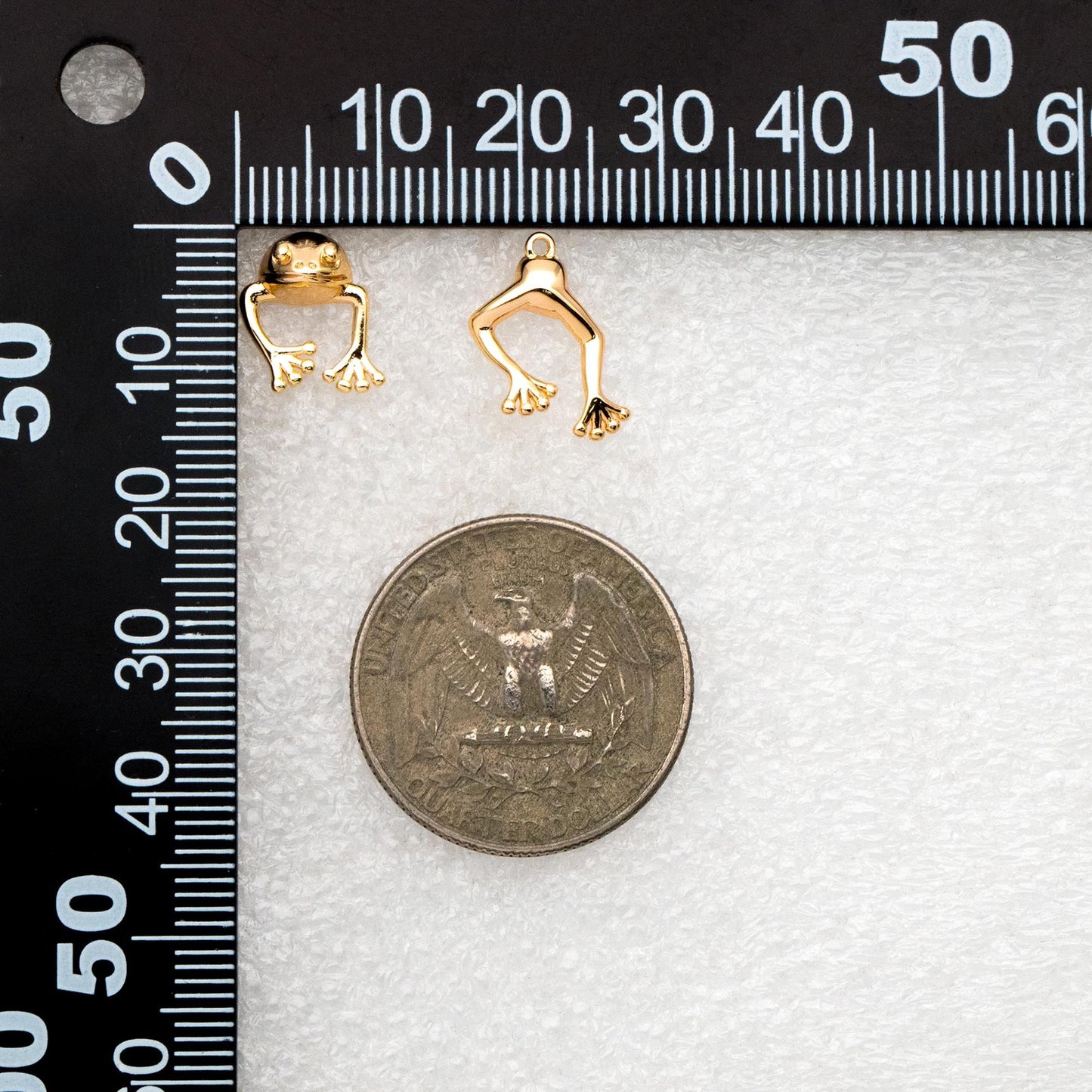 4pcs Gold/ Silver Tone Frog Front Back Earrings, Gold/ Rhodium Plated Brass, Animal Ear Jacket (GB-4533)