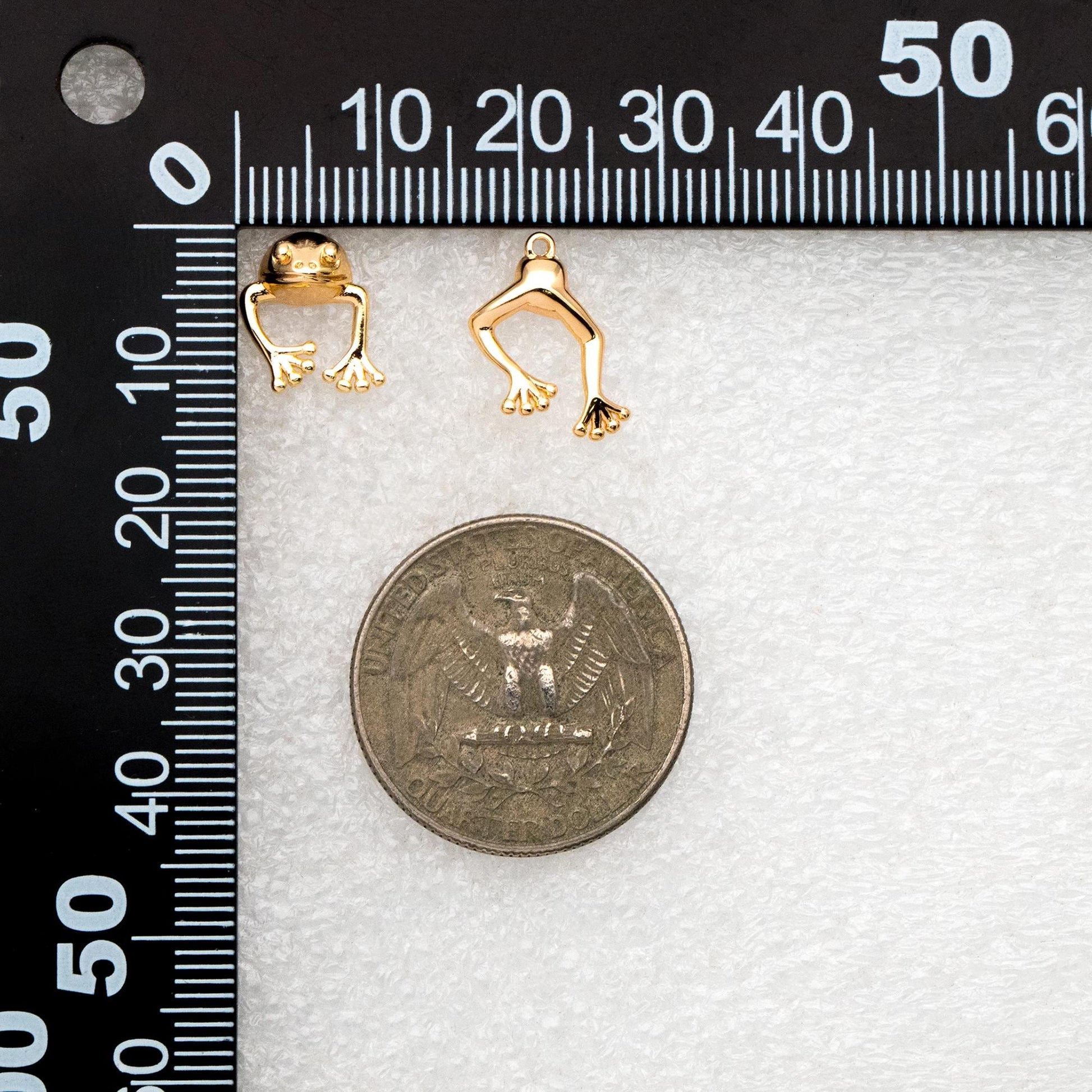 4pcs Gold/ Silver Tone Frog Front Back Earrings, Gold/ Rhodium Plated Brass, Animal Ear Jacket (GB-4533)