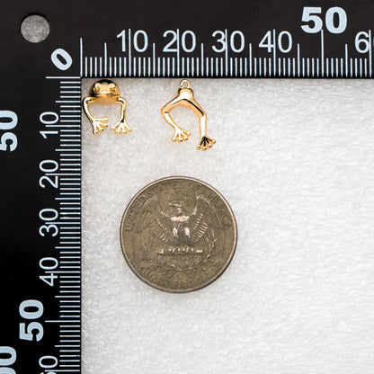4pcs Gold/ Silver Tone Frog Front Back Earrings, Gold/ Rhodium Plated Brass, Animal Ear Jacket (GB-4533)