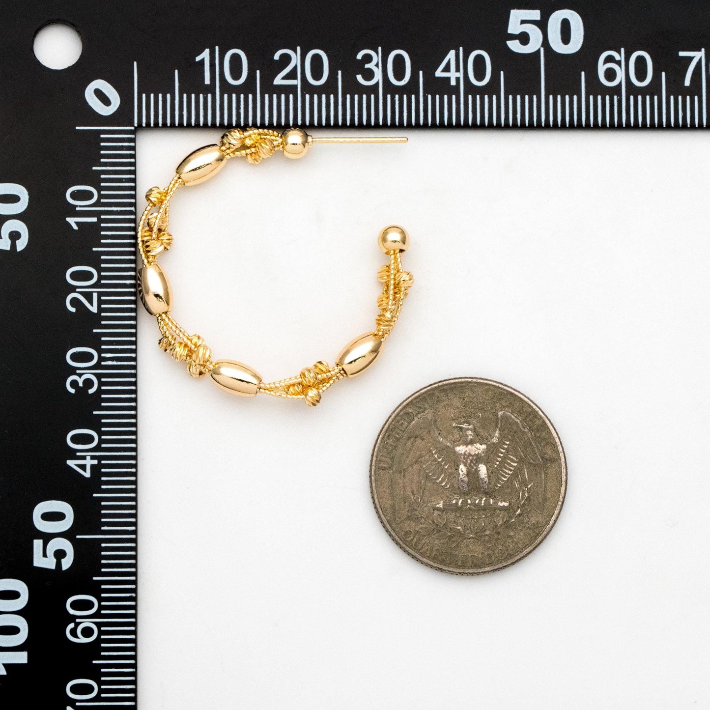 4pcs Gold/ Rhodium Plated Brass Hoop Earrings: Geometric C Shape Studs (GB-4542)