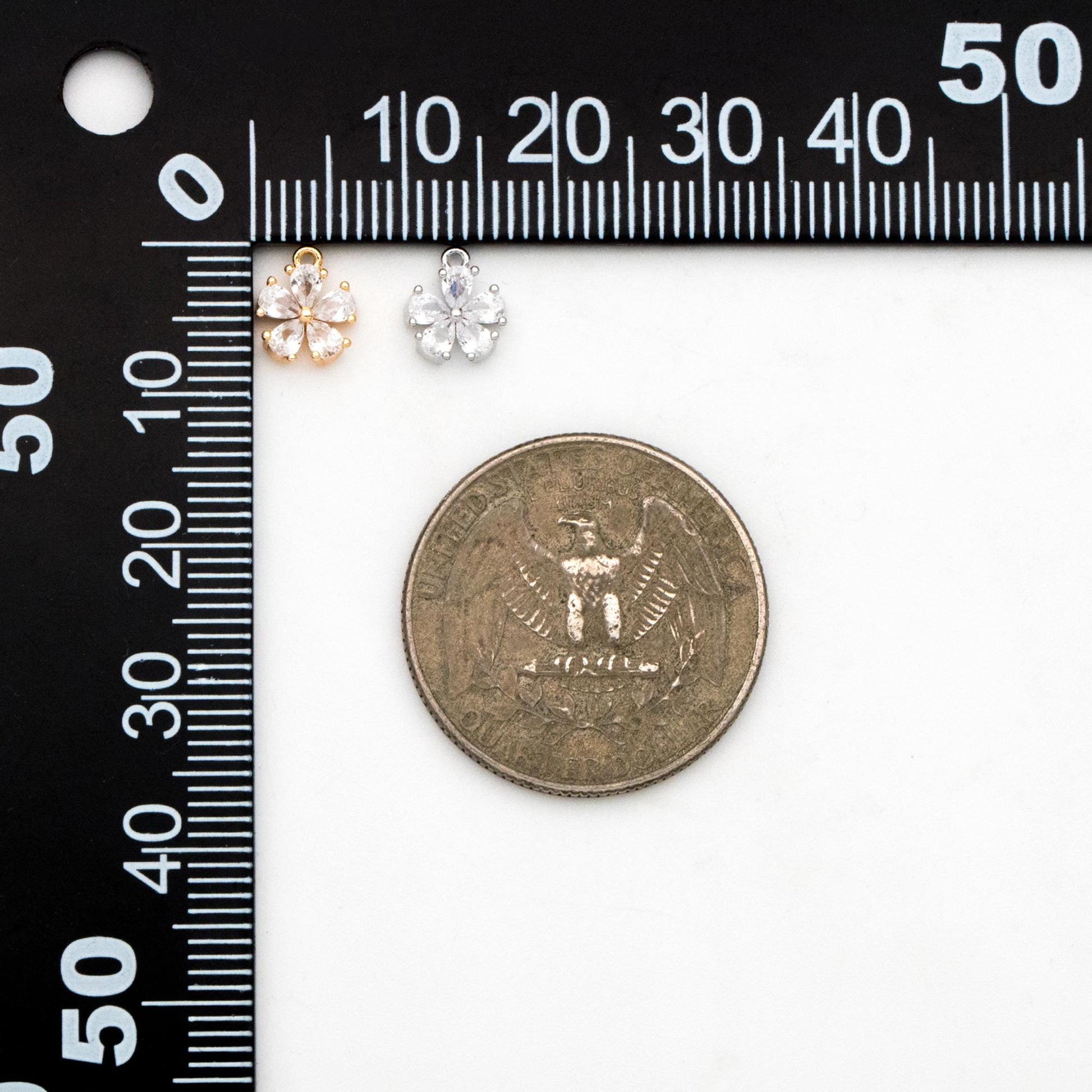 10pcs CZ Pave Gold/ Silver Tone Flower Charms 8x7mm, Real Gold/ Rhodium plated Brass, Dainty Earring Charms (GB-1762-H)