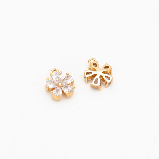 10pcs CZ Pave Gold/ Silver Tone Flower Charms 8x7mm, Real Gold/ Rhodium plated Brass, Dainty Earring Charms (GB-1762-H)