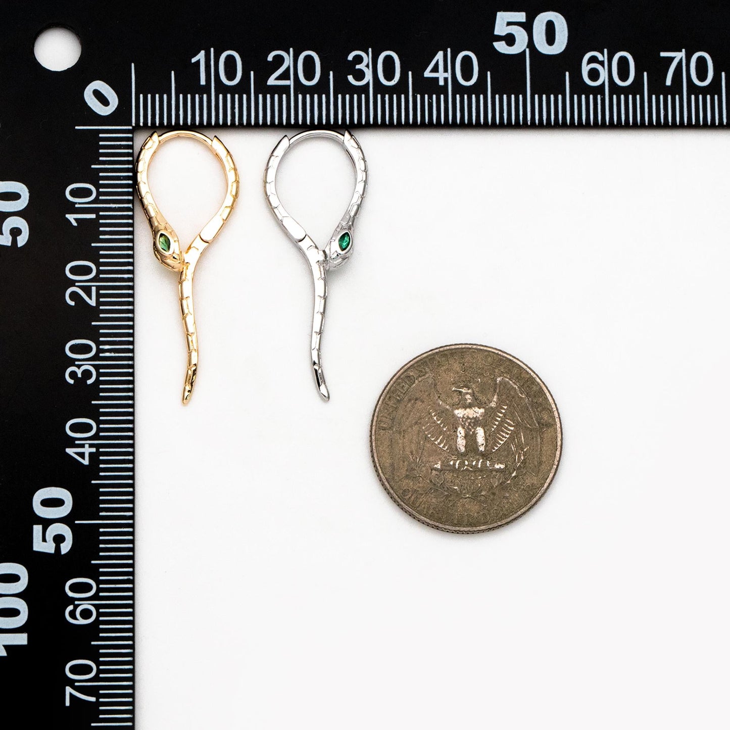 4pcs CZ Pave Gold/ Silver Tone Snake Hoop Earrings, Gold/ Rhodium plated Brass, Serpent Huggie Hoops (GB-4548)