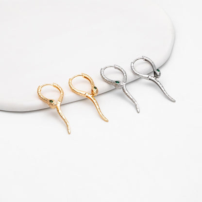 4pcs CZ Pave Gold/ Silver Tone Snake Hoop Earrings, Gold/ Rhodium plated Brass, Serpent Huggie Hoops (GB-4548)