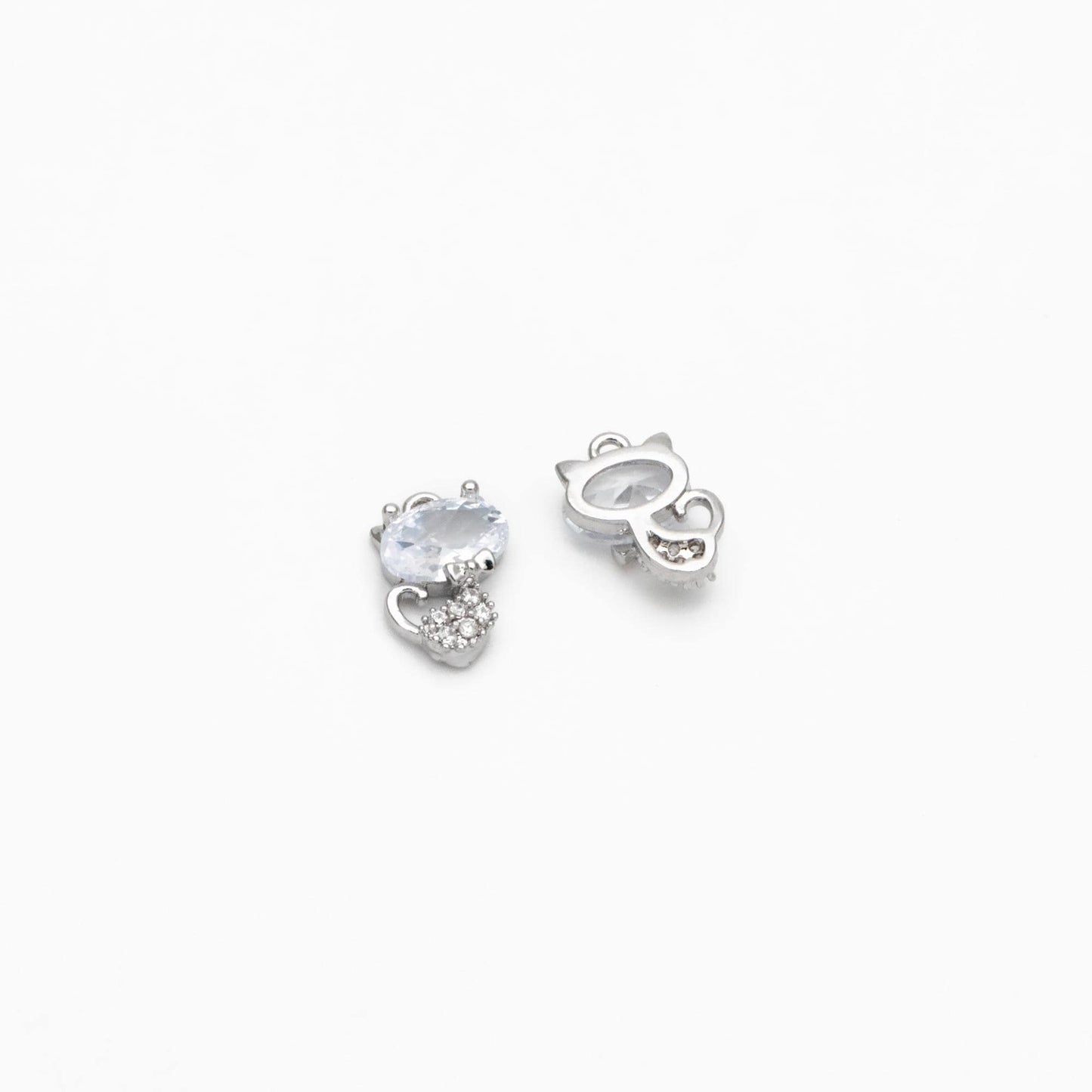 4pcs CZ Pave Gold/ Silver Tone Cat Charms, 18K Gold/ Rhodium plated Brass, Cute Animal Charms (GB-2074-A)