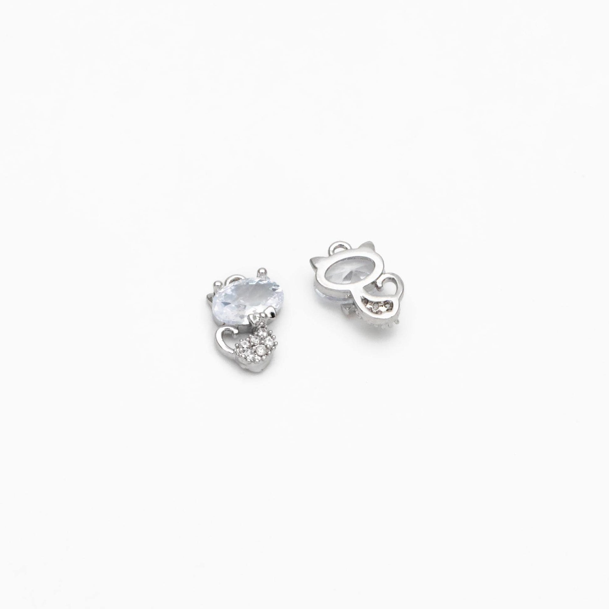 4pcs CZ Pave Gold/ Silver Tone Cat Charms, 18K Gold/ Rhodium plated Brass, Cute Animal Charms (GB-2074-A)