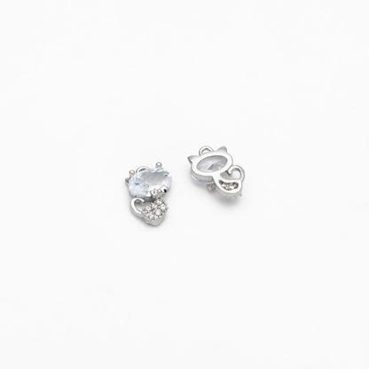 4pcs CZ Pave Gold/ Silver Tone Cat Charms, 18K Gold/ Rhodium plated Brass, Cute Animal Charms (GB-2074-A)