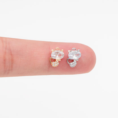 4pcs CZ Pave Gold/ Silver Tone Cat Charms, 18K Gold/ Rhodium plated Brass, Cute Animal Charms (GB-2074-A)