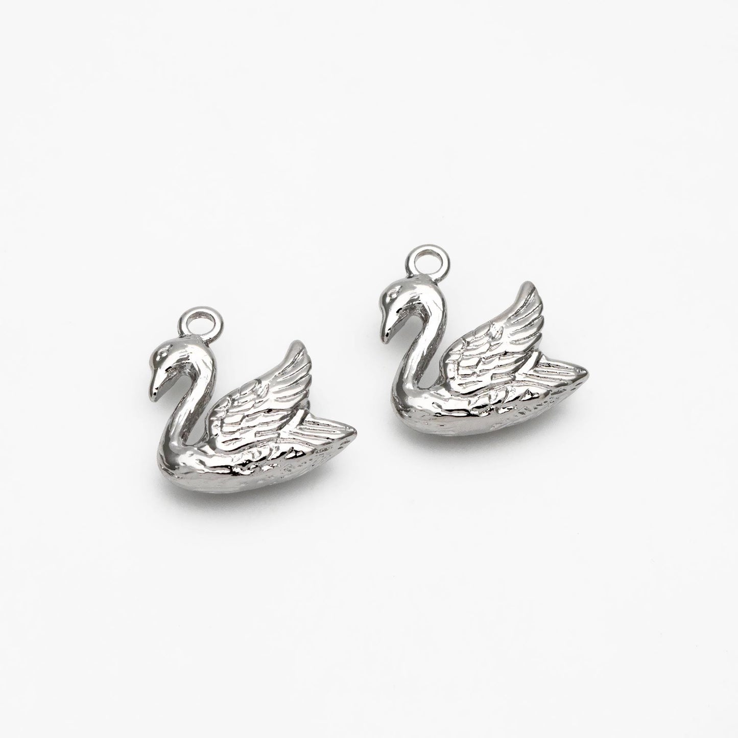 10pcs Gold/ Silver Swan Charm, Real Gold/ Rhodium plated Brass Bird Pendant, Earring Charm (GB-2691-G)