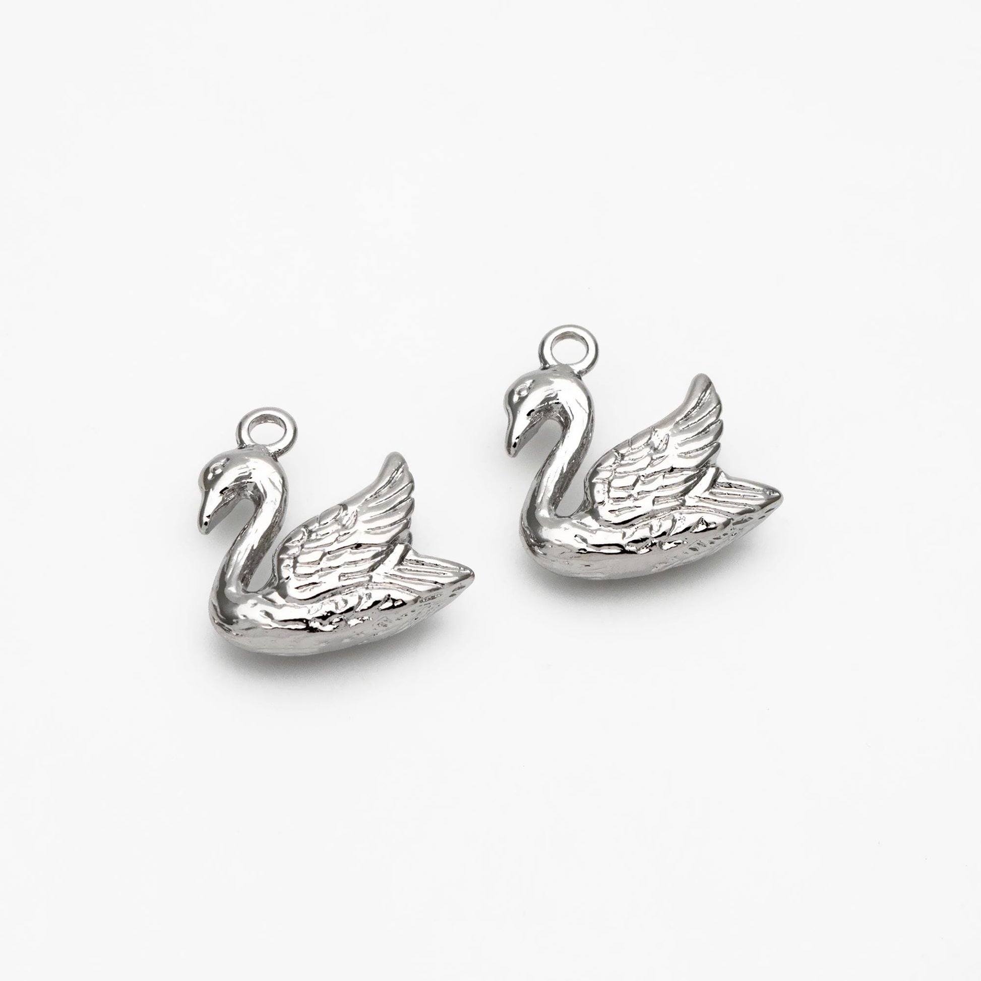 10pcs Gold/ Silver Swan Charm, Real Gold/ Rhodium plated Brass Bird Pendant, Earring Charm (GB-2691-G)