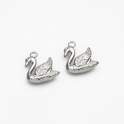10pcs Gold/ Silver Swan Charm, Real Gold/ Rhodium plated Brass Bird Pendant, Earring Charm (GB-2691-G)