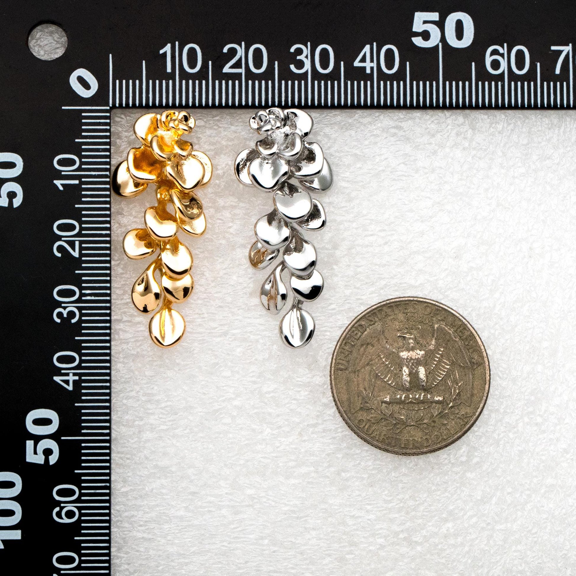4pcs Gold/ Silver Tone Flower Earrings, 18K Gold/ Rhodium plated Brass, Dainty Leaf Dangle Earrings (GB-4500)