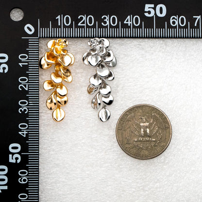 4pcs Gold/ Silver Tone Flower Earrings, 18K Gold/ Rhodium plated Brass, Dainty Leaf Dangle Earrings (GB-4500)