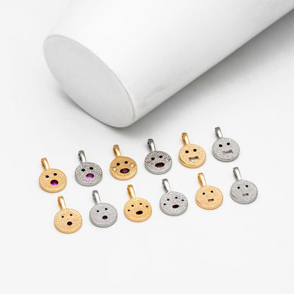 4pcs CZ Pave Gold/ Silver Tone Round Face Charms, 18K Gold/ Rhodium plated Brass, Round Disc Pendants (GB-4503)