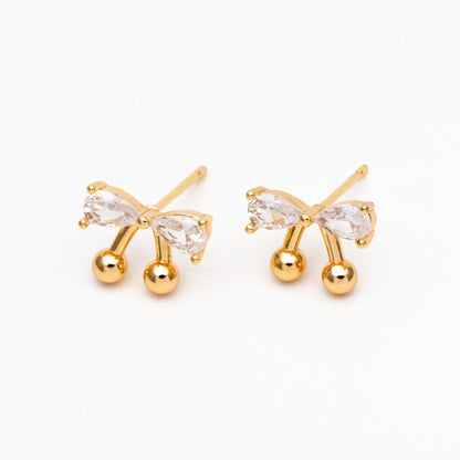 4pcs CZ Pave Gold/ Silver Tone Bowknot Earrings, 18K Real Gold/ Rhodium plated Brass, Bow Knot Stud Earring (GB-4506)