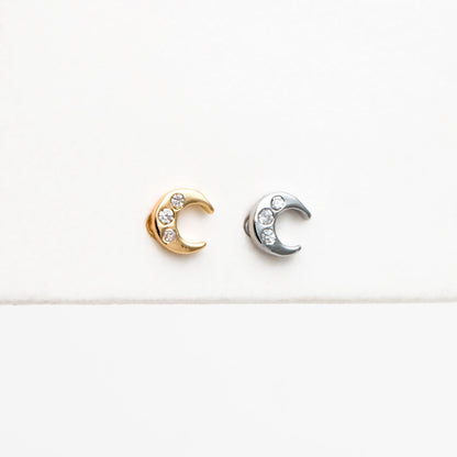 10pcs CZ Pave Gold/ Silver Tone Moon Earrings, Real Gold/ Rhodium Plated Brass, Minimalist Stud Earrings (#GB-3041-G)