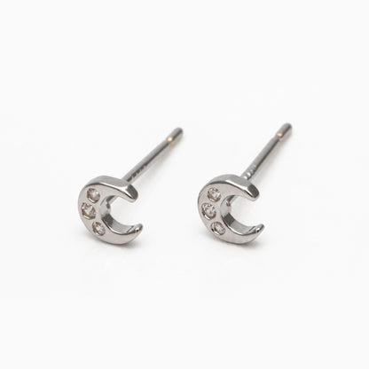 10pcs CZ Pave Gold/ Silver Tone Moon Earrings, Real Gold/ Rhodium Plated Brass, Minimalist Stud Earrings (#GB-3041-G)