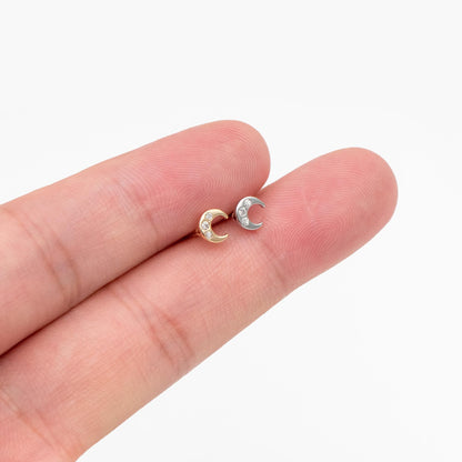 10pcs CZ Pave Gold/ Silver Tone Moon Earrings, Real Gold/ Rhodium Plated Brass, Minimalist Stud Earrings (#GB-3041-G)