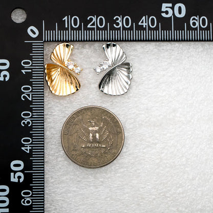4pcs CZ Pave Leaf Earrings: Gold/ Rhodium Plated Brass Studs (GB-4510)