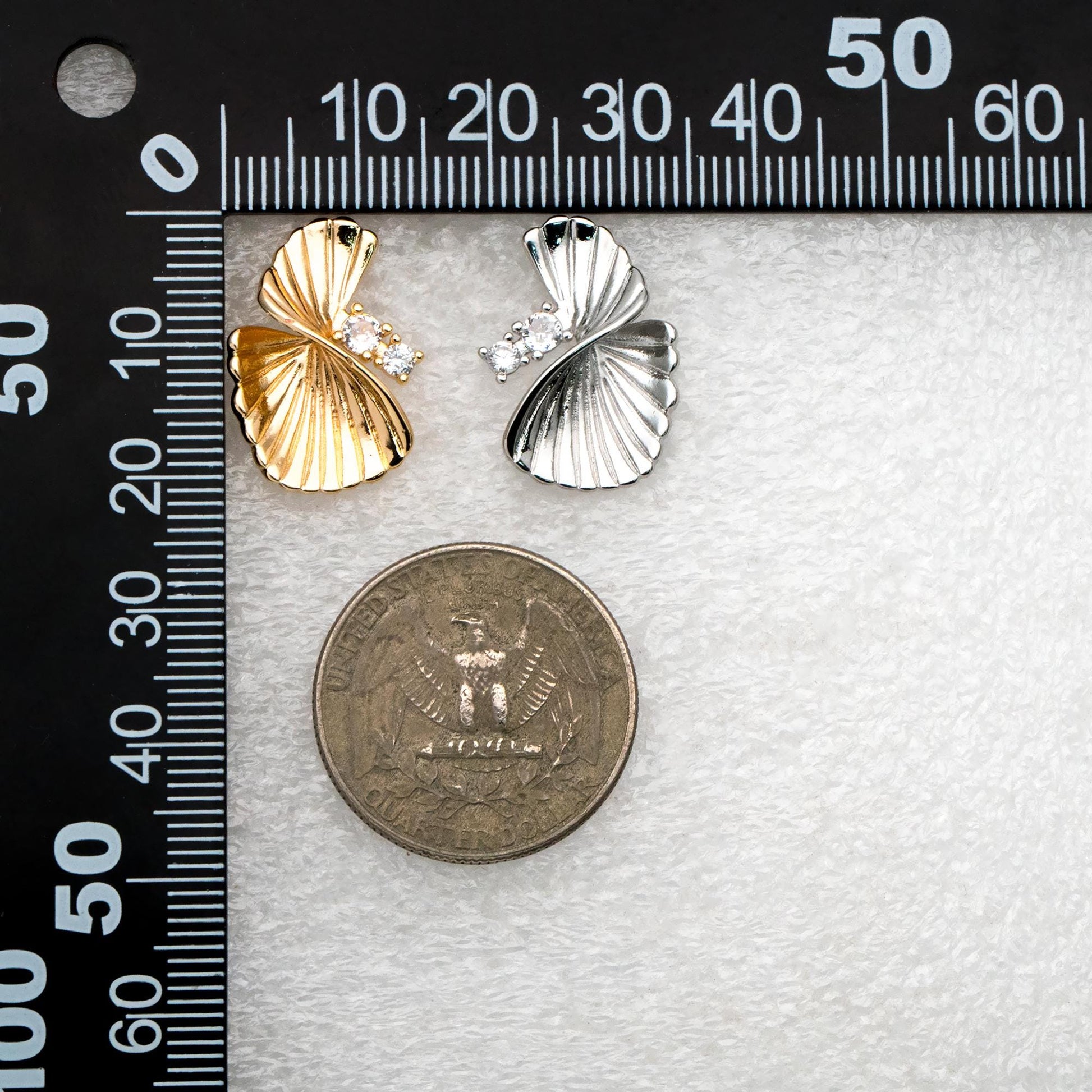 4pcs CZ Pave Leaf Earrings: Gold/ Rhodium Plated Brass Studs (GB-4510)