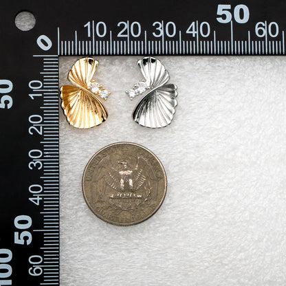 4pcs CZ Pave Leaf Earrings: Gold/ Rhodium Plated Brass Studs (GB-4510)