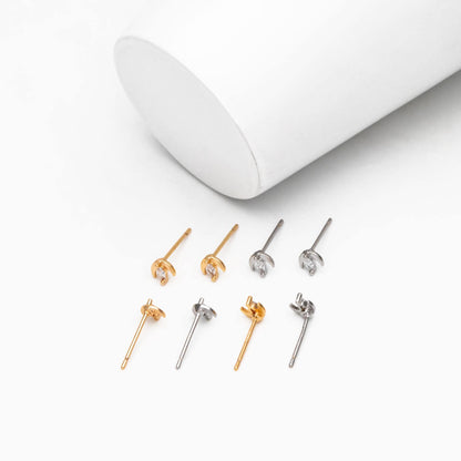 10pcs Gold/ Silver Tone Moon and Marquise CZ Earrings, Real Gold/ Rhodium Plated Brass Minimalist Stud Earrings (#GB-3041-B)