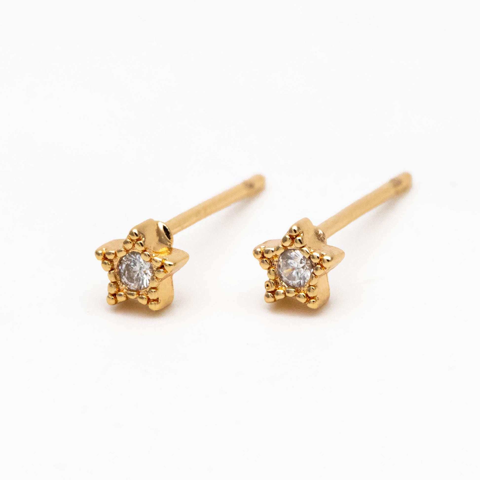 10pcs CZ Pave Gold/ Silver Tone Star Earrings, Gold/ Rhodium Plated Brass, Dainty Star Stud Earrings (GB-3041-A)