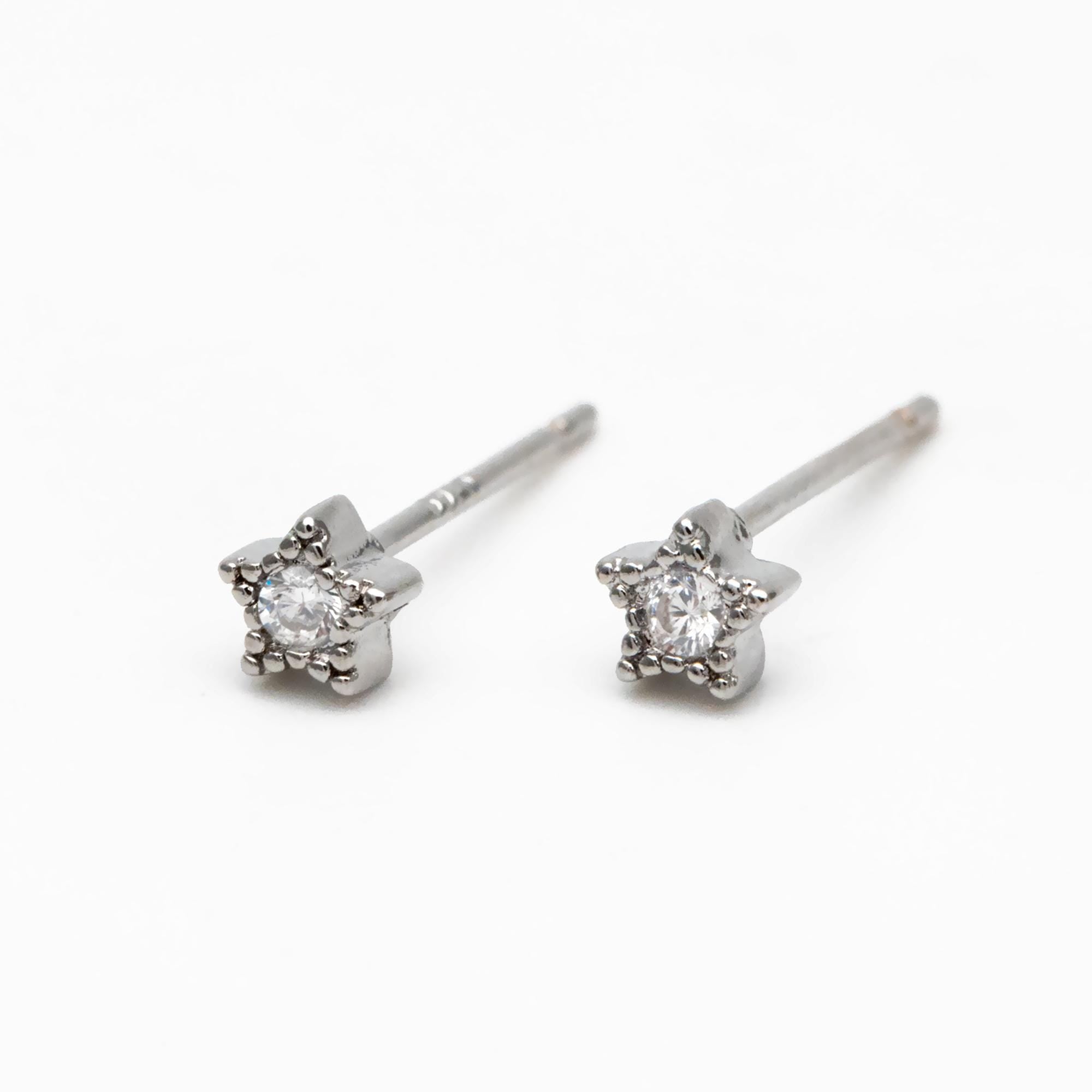 10pcs CZ Pave Gold/ Silver Tone Star Earrings, Gold/ Rhodium Plated Brass, Dainty Star Stud Earrings (GB-3041-A)