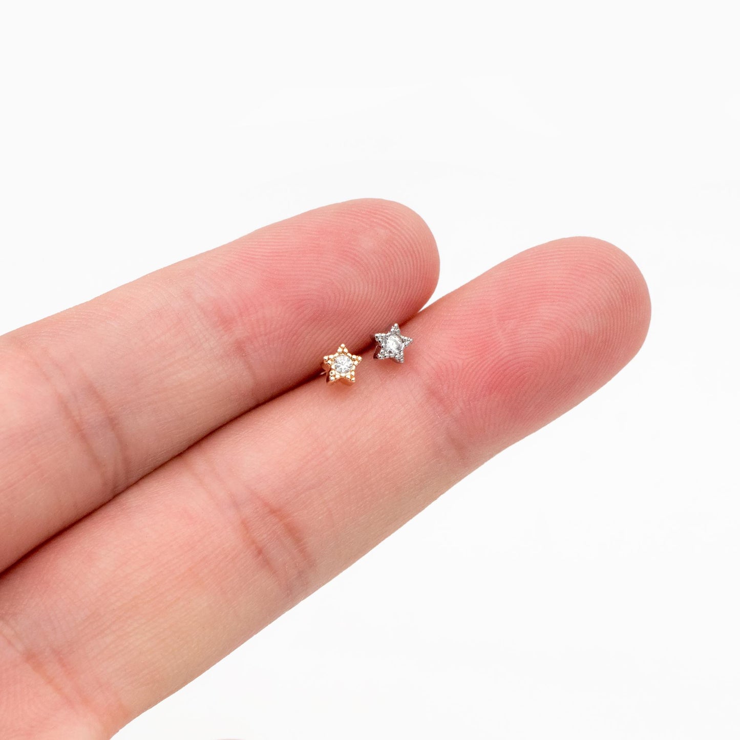 10pcs CZ Pave Gold/ Silver Tone Star Earrings, Gold/ Rhodium Plated Brass, Dainty Star Stud Earrings (GB-3041-A)