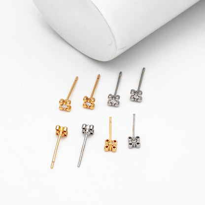 10pcs CZ Pave Gold/ Silver Tone Square Earrings, Gold/ Rhodium Plated Brass, Dainty Minimalist Stud Earrings (GB-4523)