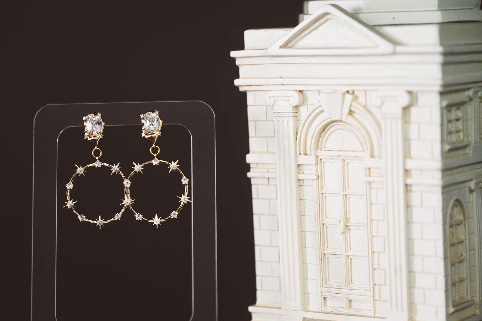 4pcs Gold Irregularity Stud Earrings, CZ Pave Ear Posts 19x11mm, Gold plated Brass Earring Findings (GB-3152)