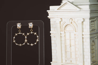 4pcs Gold Irregularity Stud Earrings, CZ Pave Ear Posts 19x11mm, Gold plated Brass Earring Findings (GB-3152)