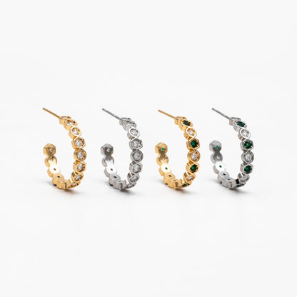 4pcs CZ Pave Gold/ Silver Round Circle Earrings, Gold/ Rhodium plated Brass, Geometric Hoop Stud Earrings (GB-4511)
